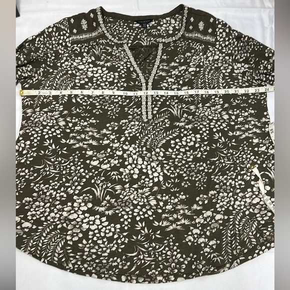 Lucky Brand Ivy Olive Green Silver Peasant Top Blouse Embroidered Women Plus 1X - Picture 6 of 11